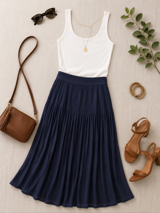 H&M Dresses & Skirts - H&M Elegant Navy Pleated Skirt